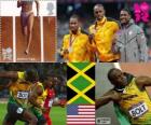 Лёгкая атлетика 100 метров Подиум мужчин, Усэйн Болт, Йоан Блейк (Ямайка) и Джастин Гэтлин (Соединенные Штаты), Лондон-2012